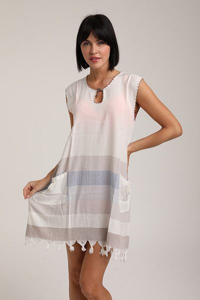 LifeForModa Women's Striped Patterned Pareo Eucalyptus Beach Dress with Pockets P 70