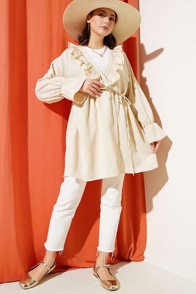 VOLT CLOTHİNG Women's Ruffled Tie Kimono