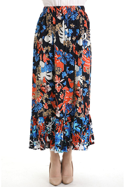 sefamerve Viscose Fabric Elastic Waist Ruffle Skirt 2012C-02 Black Saks