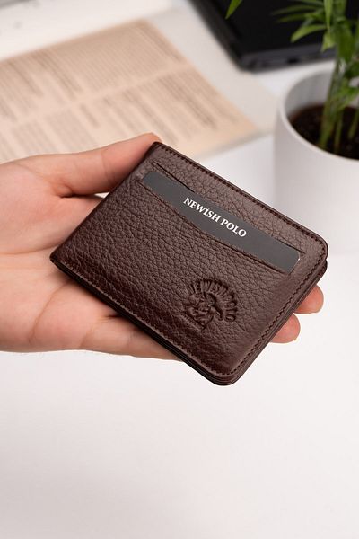 Newish Polo Мъжки портфейл и картодържател от естествена кожа - кафяв