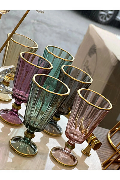 YzMarket Set of 6 Glass Flutes Colored Gilded Coffee Side Water Glass Goblet Mug Cup 75ml
