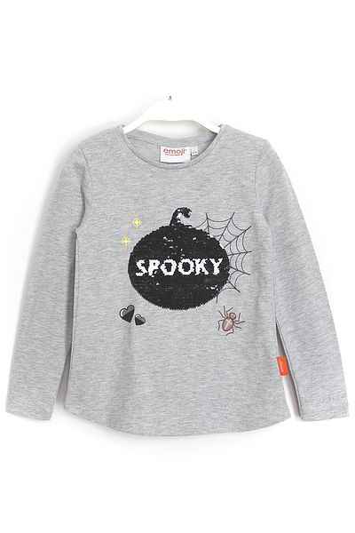 Emoji Girl's Gray Reversible Sequined Seasonal Blouse 7 - 14 Years