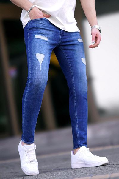 Madmext Tmavě modré roztrhané detailní pánské džíny Skinny Fit 6890