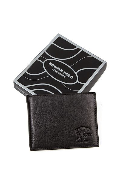 Newish Polo Men's Genuine Leather Card Holder and Wallet - Black
