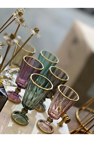 YzMarket Set of 6 Glass Flutes Colored Gilded Coffee Side Water Glass Goblet Mug Cup 75ml