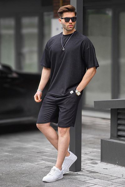 Madmext Schwarzes Shorts-Set mit Rundhalsausschnitt für Herren 5949