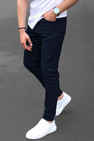 Madmext Slim Fit férfi sötétkék vászonnadrág 5736