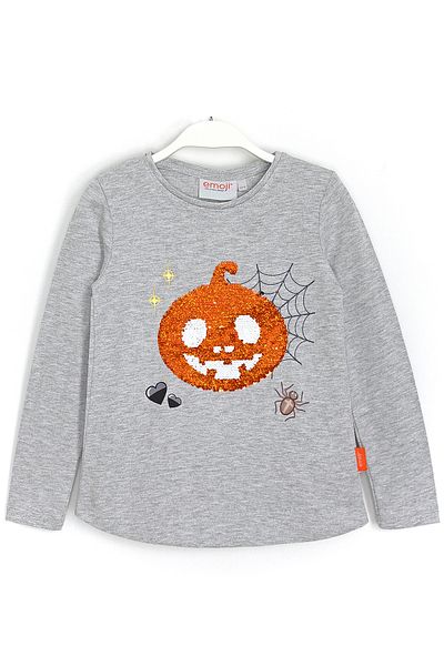 Emoji Girl's Gray Reversible Sequined Seasonal Blouse 7 - 14 Years