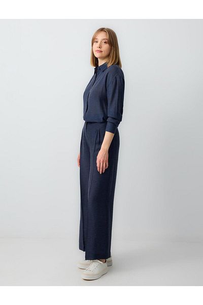Jimmy Key Navy Blue High Waist Wide Leg Relaxed Cut Linen Trousers