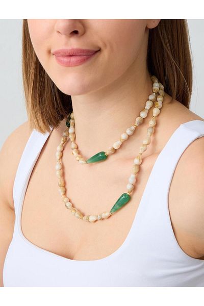 Jimmy Key White Oval Bead Detailed Long Necklace