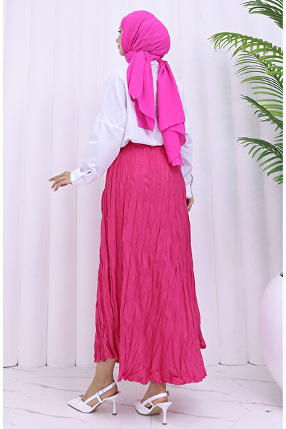 sefamerve Elastic Waist Crash Skirt 0050-01 Fuchsia