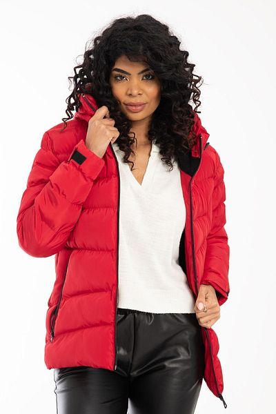 Royalside Women's Red Hooded Fleece Inside Fur Waterproof Wind Resistant Sports Coat Coat Parka