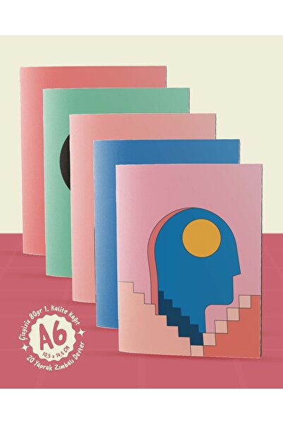 POSTERİFY Modern Interior Landscapes Collection-A6 Staple Stitched 5 Pieces Abstract Portrait Themed Notebook-10,5X14,5 cm
