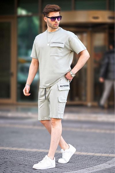 Madmext Mintgrünes Shorts-Set für Herren mit Taschendetail 5946