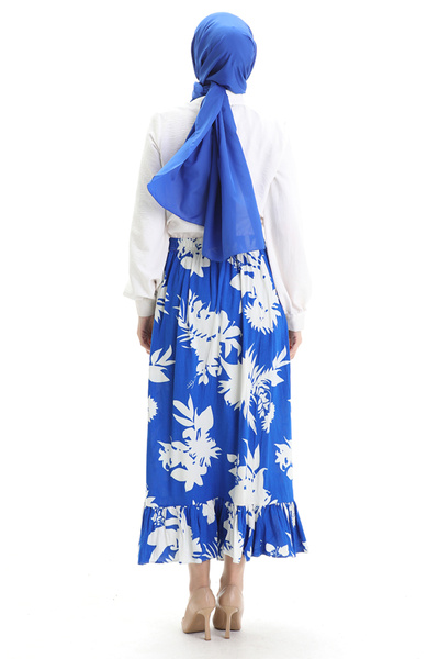 sefamerve Viscose Fabric Elastic Waist Ruffle Skirt 2012K-01 Saks White