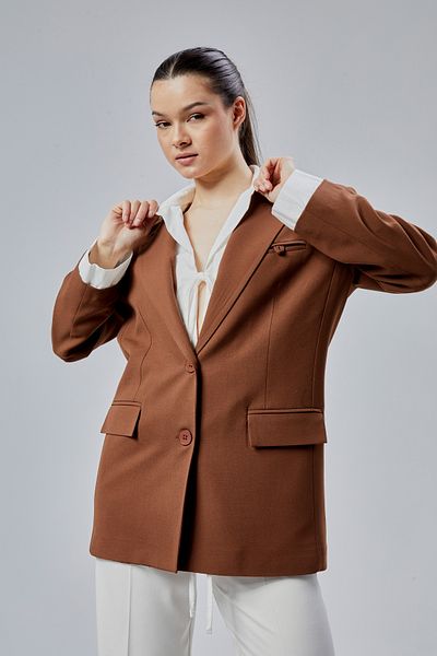 Bolivente Brown Shirt Detailed Regular Blazer Jacket