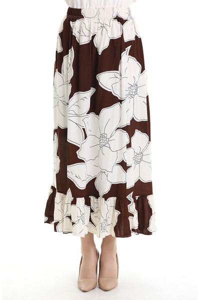 sefamerve Viscose Fabric Elastic Waist Ruffle Skirt 2012E-05 Brown