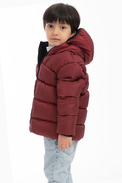 Royalside Sports Boys' Burgundy Fleece Furry Hooded Waterproof Wind-Resistant Winter Sports Coat