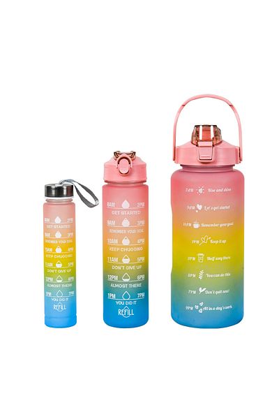 Generic 3PCS Gradient Gym Water Bottle Set – 2000ML/900ML/300ML Portable Sports Fitness Bottles