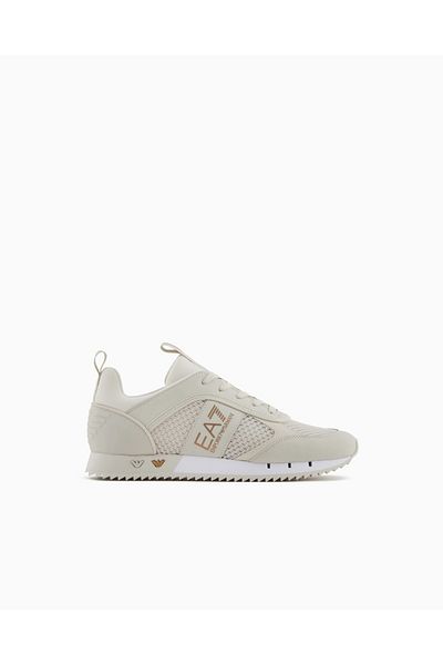 EA7 Unisex Mesh Stripe Logo Lace-Up Silver Sneaker X8X027 Xk050-U453