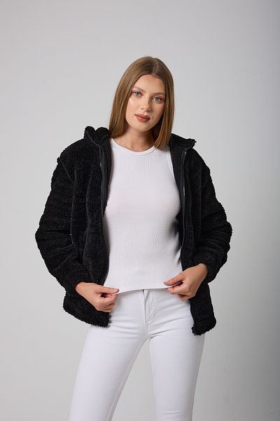 Royalside Sports Women's Black Plush Windproof Welsoft Double Hooded Winter Sports Coat
