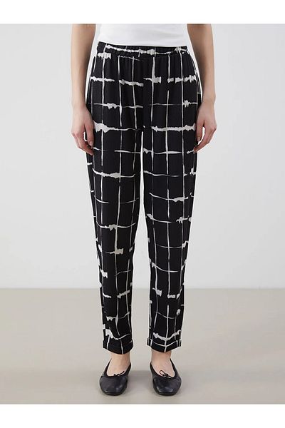 LC Waikiki LCWAIKIKI Classic Ecru Women's Patterned Trousers with Elastic Waist