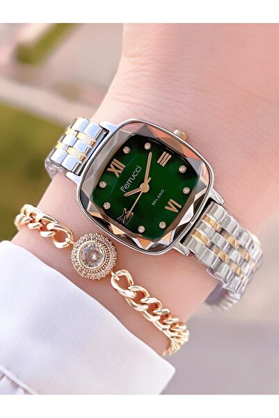 Ferrucci Çelik Kordon Kararma Renk Atma Yapmaz 2 Yıl Garantili Kadın Kol Saati+Bileklik F.03262.05