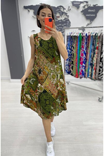 Tubik Rochie de damă cu decolteu în U, cu buzunare, cu mâneci zero