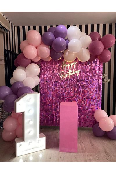 Çemrek Süs Parti Pink White Lavender Wild Strawberry Balloon Chain Set of 80