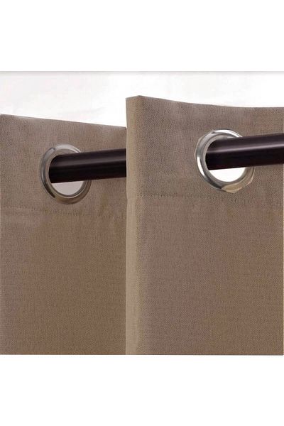 farbateks Linen Curtain - Black Beige & Coffee Color, Rustic Eyelet Ring Pipe Ring Decor Curtain