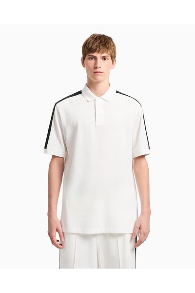 Armani Exchange Men's Regular Fit Shoulder Brand Banded 100% Cotton Short Sleeve White Polo Neck T-Shirt Xm 000307   Af1036