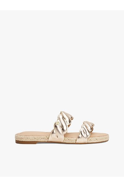 Tommy Hilfiger Women's Flat Sole Genuine Leather Gold Sandals Fw0Fw08670-0Hs