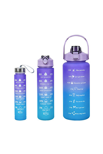 Generic 3PCS Gradient Gym Water Bottle Set – 2000ML/900ML/300ML Portable Sports Fitness Bottles