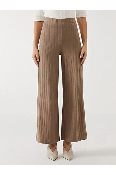 LC Waikiki Lcw Eco Beige Wide Leg Women's Trousers with Elastic Waist