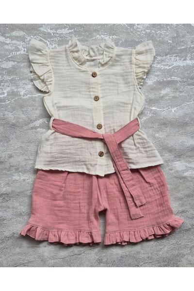 Şenkız Girl's Shorts Muslin 100% Cotton Daily Comfortable and Stylish Set
