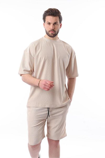 Madmext Σετ ανδρικό σορτς μπεζ Crew Neck 5949