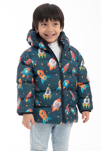 Royalside Sports boy's fleece lined Hooded rocket pattern winter sports coats & jackets & parkas