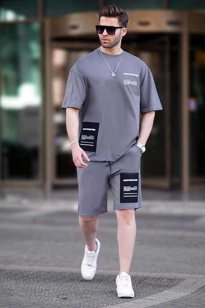 Madmext Σετ ανδρικό σορτς Smoked Crew Neck με στάμπα 5942