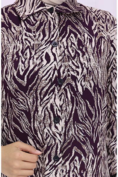 sefamerve Viscose Fabric Buttoned Long Tunic 2027-04 Plum Beige