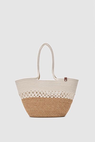 Shule Bags Geantă de umăr din paie Miami, cremă
