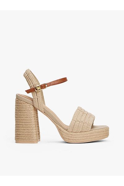 Tommy Hilfiger Women's High Thick Straw Heel Ankle Lacing Comfortable Beige Sandals Fw0Fw08425-Acc