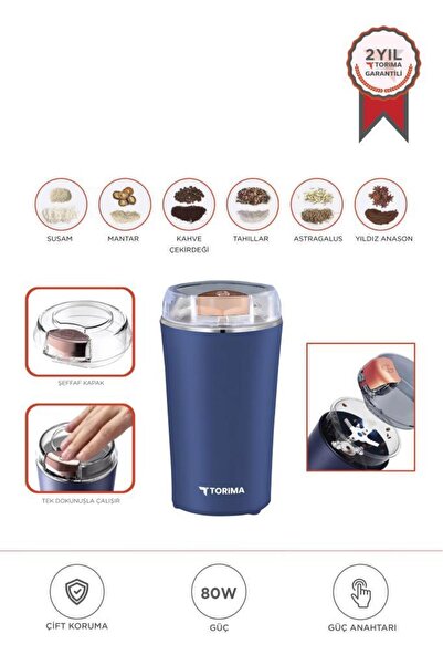Torima Kahve ve Baharat Öğütücü Paslanmaz Çelik Kahve Değirmeni AV-YM01 Lacivert