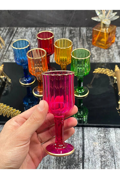 YzMarket Set of 6 Glass Gilded Colored Coffee Side Water Glass Goblet Mug Cup 75ml