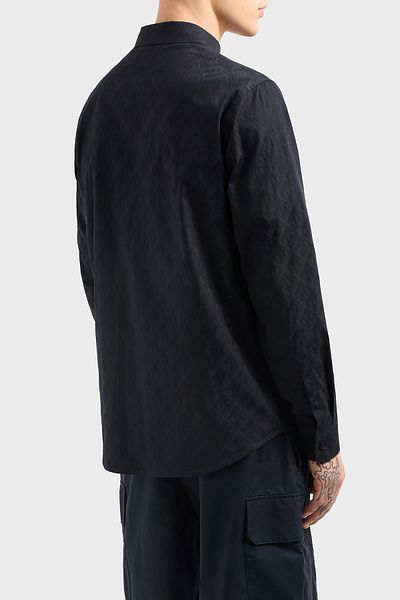 Armani Exchange Ανδρικό πουκάμισο με μακρύ μανίκι Navy Blue με λογότυπο με βαμβακερή εφαρμογή XM000197 AF12179