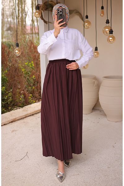 sefamerve Fusta plisata cu talie elastica Fusta 71268-03 Rosu Claret