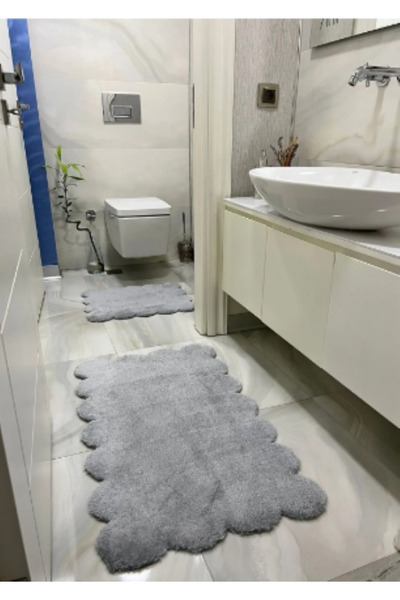 SERİA HALI Lazer Kesim 2'li Banyo Paspası Antrasit Gri Peluş Halı 40X60 -60X100 EBAT