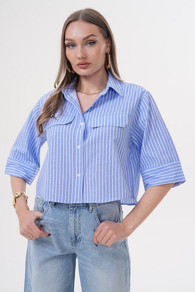 Laressi Cămașă crop cu clapă dublă cu dungi