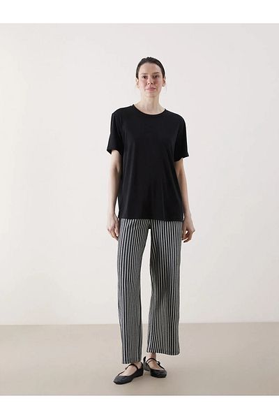 LC Waikiki LCWAIKIKI Pantaloni de damă cu dungi clasice negre cu talie elastică