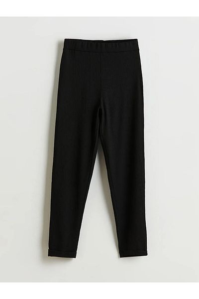 LC Waikiki LCWAIKIKI Classic Black Carrot Cut Textured Women's Pants with Elastic Waistband