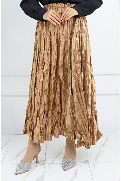 sefamerve Beli Lastikli Saten Etek 0048-08 Hardal